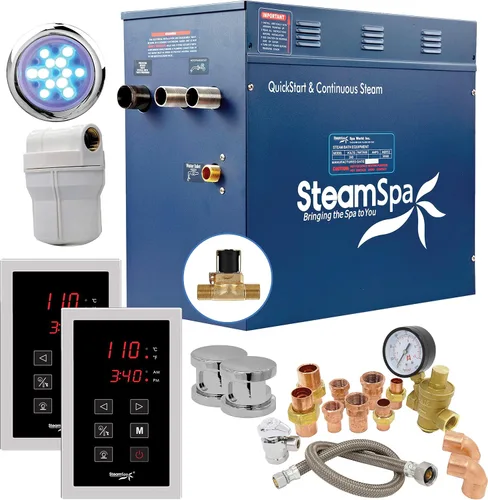 Executive QuickStart ACU - Generador de baño de vapor de 12KW con drenaje automático integrado en cromo pulido | Kit generador de vapor con doble