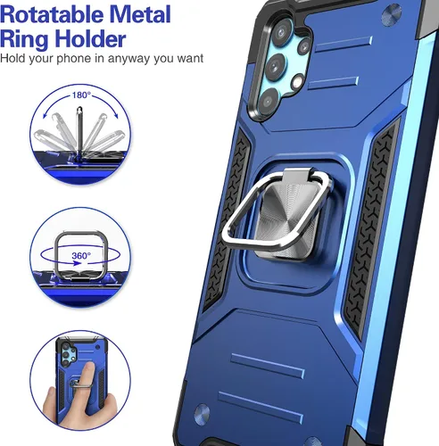 Vista 4 de Funda para Galaxy A32 5G con protector de pantalla, a prueba de caídas, ajuste delgado, con soporte para automóvil, funda protectora ligera para Azul