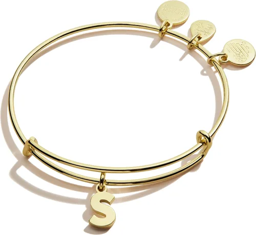 Alex and Ani - Brazalete expandible para mujer, dijes de letras de iniciales de la A a la Z, acabado brillante, de 2 a 3.5 pulgadas Dorado