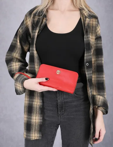 Vista 4 de Timberland - Cartera de piel con solapa RFID para mujer, Rojo, talla única