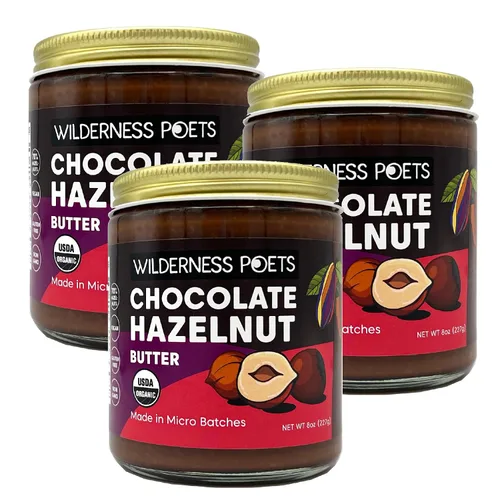 Vista 11 de Wilderness Poets, Mantequilla de avellana de chocolate orgánico - (8 onzas) - Sin aceite de palma - Ingredientes simples - 70% avellanas, 30%