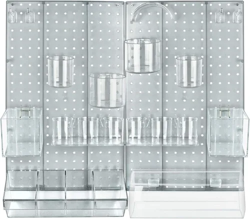 Vista 5 de Azar Displays 900944-BLK El kit organizador de pared multiusos de 24 piezas con dos paneles y surtido de accesorios: ganchos, compartimento divisor