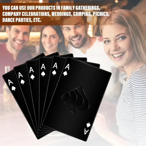Vista 7 de Abridor de botellas de acero inoxidable para tarjetas de póquer, abrebotellas de cerveza, abrebotellas de cartas, abrebotellas de póquer, para Negro