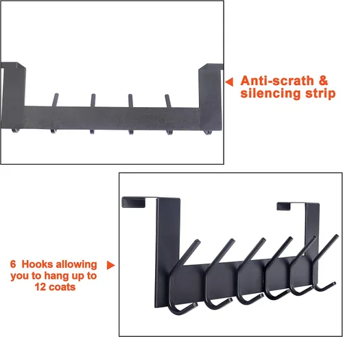 Vista 3 de SKOLOO Gancho para puerta – para puertas de hasta 1-3/4 pulgadas de grosor, negro, no requiere montaje, acero inoxidable, perchero de puerta