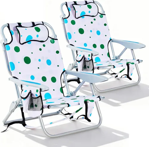 Vista 15 de 2 Pack Lightweight Portable Recliners Chair for Adults, Outdoor Lay Flat Folding Beach Chairs with 5 Positions, Backpack Beach Chair with, Zipper
