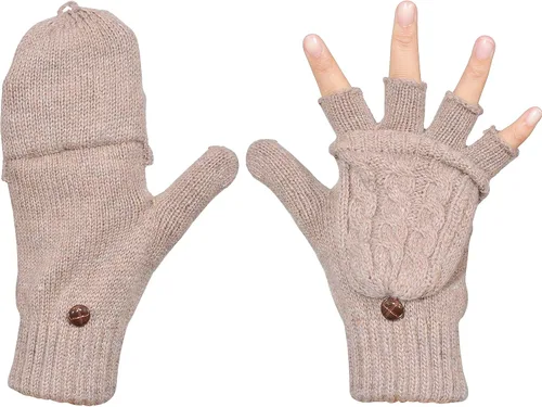 Vista 125 de Beurlike Guantes de invierno para mujer, de lana cálida, a prueba de viento, convertibles, sin dedos