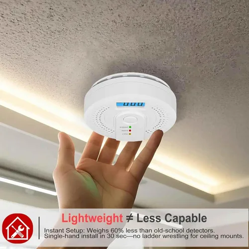 Vista 7 de Detector digital de monóxido de carbono con pantalla LCD y advertencia de sonido, indicadores de falla/alarma/funcionamiento, funciona con pilas AA