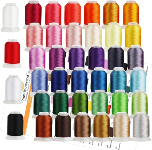 New brothread S 40 colores 100% poliéster máquina bordado hilo 550yd con redes de hilo - Compatible para máquina de coser de bordado en casa
