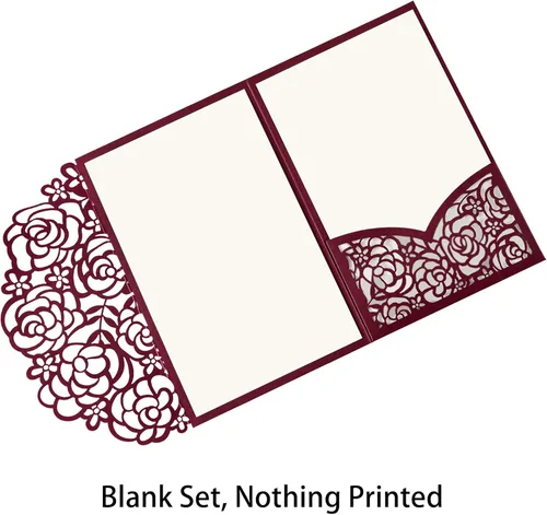 Vista 2 de Kit de invitaciones de boda de 4.7 x 7 pulgadas, 50 unidades en blanco, color burdeos, corte láser, tarjetas de invitación de boda con sobres
