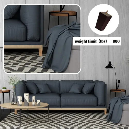 Vista 3 de Juego de 8 patas de sofá cuadradas para cama, patas de repuesto de madera de 2 pulgadas para muebles, color marrón oscuro
