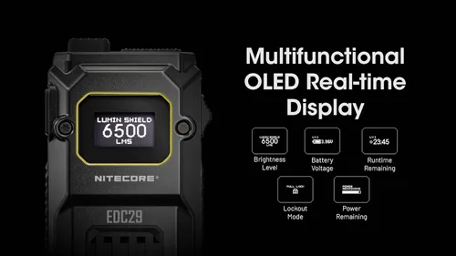 Vista 7 de Nitecore EDC29 Linterna táctica EDC, 6500 lúmenes USB-C recargable delgada de forma plana con modos de luz de foco, luz estribor y pantalla digital