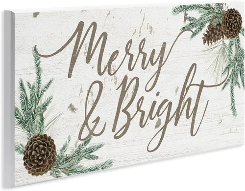 Vista 3 de Stupell Industries Merry and Bright - Letrero de invierno festivo de campo, 7 x 17, blanco roto