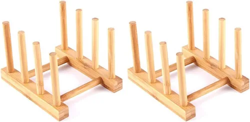 YWSHF Estante de madera de bambú para platos de cocina, plato, cuenco, taza, tapa de olla, libro (paquete de 2)