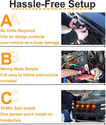 Vista 5 de Luces de parrilla para Nissan Frontier 2022-2024 Faros de acento delanteros de la rejilla del parachoques DRL PRO 4X X S SV SL Accesorios (ámbar)