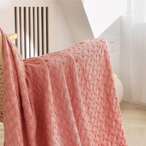 Vista 8 de Simple&Opulence Manta 100% algodón para sofá, cama, manta de punto gofre con borlas, suave, ligera, prelavada, transpirable, cómoda, decoración