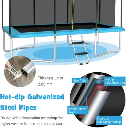 Vista 5 de Goplus Trampolín rectangular de 8 pies x 14 pies, trampolines recreativos con rodamientos de 440 libras con red de cierre y escalera antideslizante