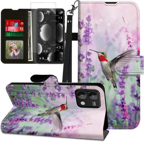 Vista 69 de Funda para Motorola Edge 2022 con protector de pantalla, soporte y tarjetero y correa para la muñeca, funda magnética para Moto Edge 2022 5G UW Lobo