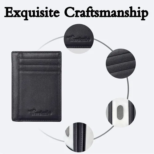 Vista 5 de Travelambo billetera mediana y minimalista de cuero para bolsillo frontal, con bloqueo de interferencia de radiofrecuencia