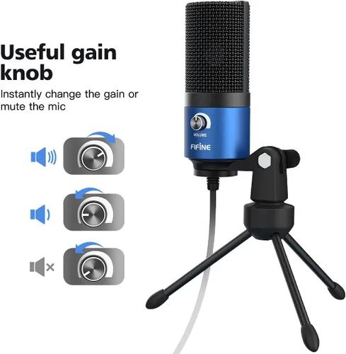 Vista 2 de FIFINE - Micrófono USB para computadora para grabar voz en off de videos de YouTube, voces para Mac y PC, micrófono de condensador con control