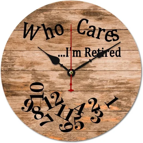 Vista 48 de Who Cares I'm Retired - Reloj de pared de madera para dormitorio, reloj de pared sin números, para colgar en la pared, sin tictac, para decoración