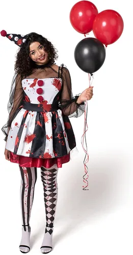 Vista 7 de Spooktacular Creations Disfraz de payaso espeluznante para mujer, disfraz de bufón aterrador para disfraz de Halloween para adultos