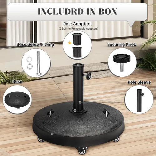 Vista 2 de EROMMY Base de sombrilla de 52 libras, soporte de paraguas con ruedas frenables, base de sombrilla de patio resistente para exteriores de 1.5 a 1.89