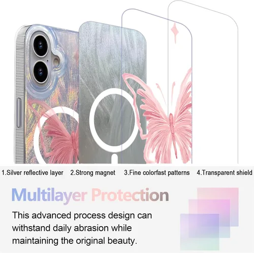 Vista 35 de I-MGAE-IN-AR - Funda diseñada para iPhone 12 y 12 Pro, diseño de mariposa plateada brillante, funda protectora de poliuretano termoplástico, suave