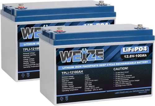 Vista 10 de WEIZE Batería de litio de 12 V/100 Ah Mini LiFePO4, BMS inteligente de 100 A incorporada, batería de ciclo profundo con protección de baja
