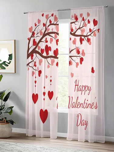 Vista 4 de Cortinas traslúcidas para el día de San Valentín de 84 pulgadas de largo, para el Día de San Valentín, color rojo, romántico, color rosa
