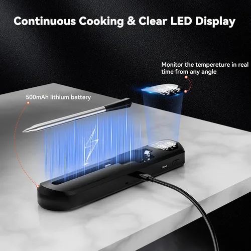 Vista 5 de Termómetro inalámbrico inteligente Bluetooth para carne con aplicación, termómetro inalámbrico para parrilla de barbacoa para horno, ahumador