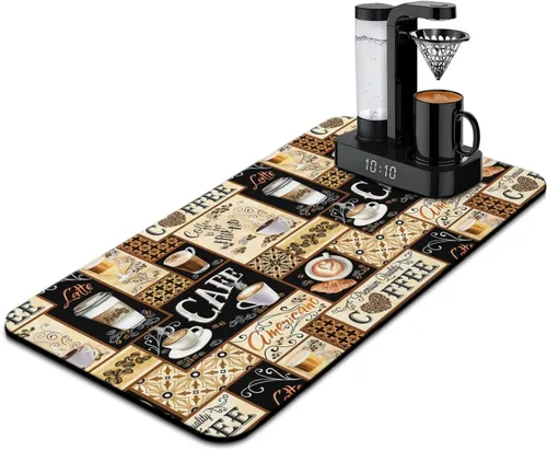 Vista 15 de Tapete de barra de café para encimeras 19inx12in, absorbente para ocultar las manchas, antideslizante, accesorios para bar de cafetería, cabe debajo