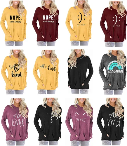 Vista 3 de Akihoo Blusas tipo túnica de manga larga para mujer, cuello redondo