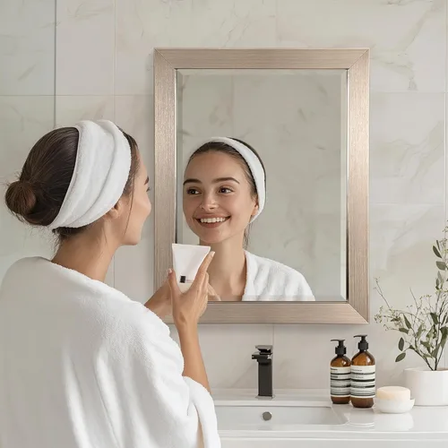 Vista 3 de Head West Brushed Nickel Bathroom Mirror 28"x22" – Bevel Framed Rectangle Bathroom Mirrors for Over Sink, Vanity, Restroom, Bedroom, Living Room