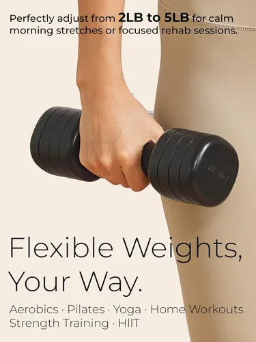 Vista 3 de Juego de mancuernas ajustables negras de 2 libras a 5 libras y kit de pilates rosa