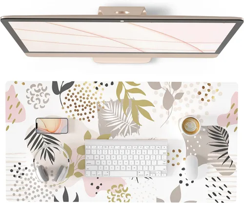 Vista 40 de QIYI - Alfombrilla grande para mouse, linda alfombrilla de escritorio rosa para computadora, alfombrilla de escritorio de piel sintética impermeable