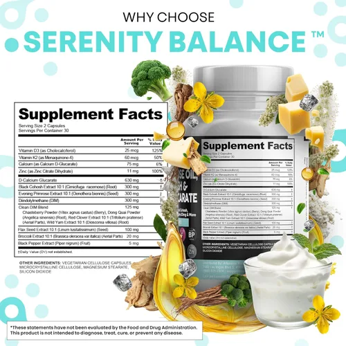 Vista 3 de Clean Nutraceuticals DIM Evening Primrose Black Cohosh Calcio D-Glucarato Sulforafano Extracto de semilla de lino – Vitaminas de apoyo hormonal