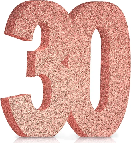 Decoraciones de 30 cumpleaños para mujeres, decoraciones de 30 aniversario, centros de mesa de 30 cumpleaños de oro rosa con purpurina para 30-oro
