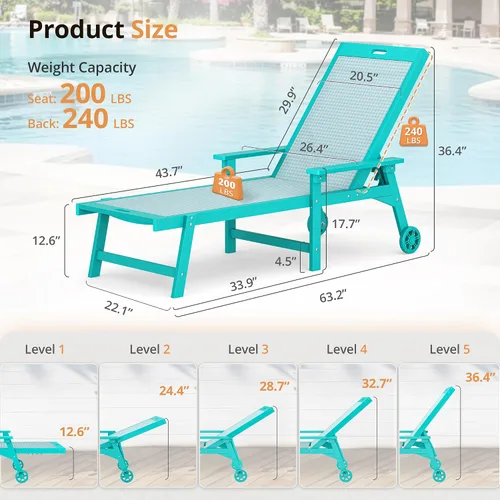 Vista 3 de LUE BONA Sillón para exteriores, HDPS y HDPE mimbre ajustable Azul (Aruba Blue)