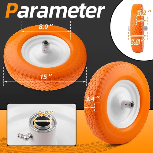 Vista 3 de Neumático de carretilla sin plano 4.80/4.00-8 – Rueda de repuesto de goma sólida de ajuste universal – Neumático nunca plano con montaje de rueda