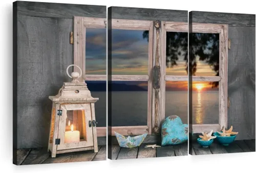 ElephantStock Lienzo de pared con ventana náutica del océano, lienzo de varias piezas, decoración de playa, lienzo de escena de imagen, arte de