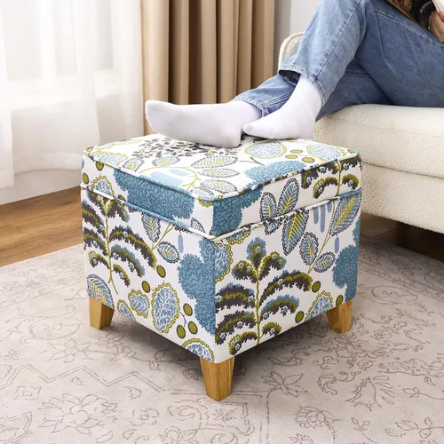 Vista 25 de Adeco Otomán Cubo de Piel Sintética Blanca de 18 Pulgadas de Alto con Almacenamiento, Taburetes Reposapiés de Silla de Terciopelo en Relieve 3D