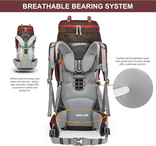 Vista 5 de MOUNTAINTOP 70L - Mochila con marco interno para camping, senderismo, mochila para hombres y mujeres con cubierta de lluvia