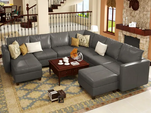 Vista 17 de EASE MOOSE Sofá Seccional Modular en Forma de U con Almacenamiento, Sofá Seccional de Piel Sintética para Sala de Estar, Negro