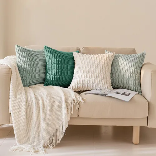 Vista 5 de Softalker Juego de 4 fundas de almohada de pana suave a rayas bohemias de 16 x 16 pulgadas, fundas decorativas modernas para sofá, dormitorio, sala