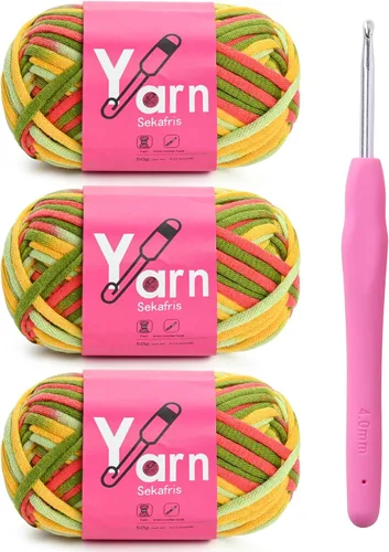 Vista 18 de Hilo de ganchillo con hilo de algodón para ganchillo - Hilos de ganchillo para principiantes con puntadas fáciles de ver - Hilo para ganchillo