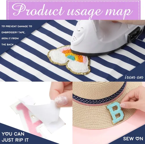 Vista 4 de Geosar 54 parches de letras de felpilla autoadhesivas de 2.17 pulgadas, parches rosados para planchar con calcomanías bordadas para ropa, mochila