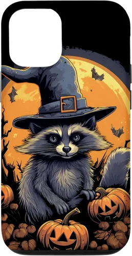 Vista 26 de iPhone 16 Raccoon Witch Hat Pumpkins Halloween Costume Case