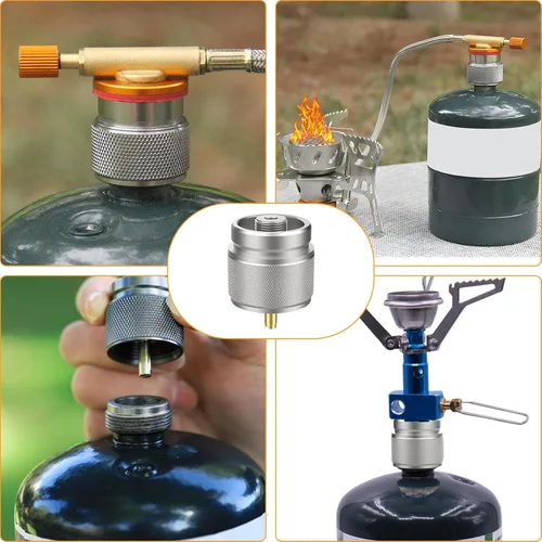 Vista 7 de 2 adaptadores de estufa de campamento, adaptador de recipiente de GLP, entrada de tanque de propano de 1 libra, EN417, adaptador de salida