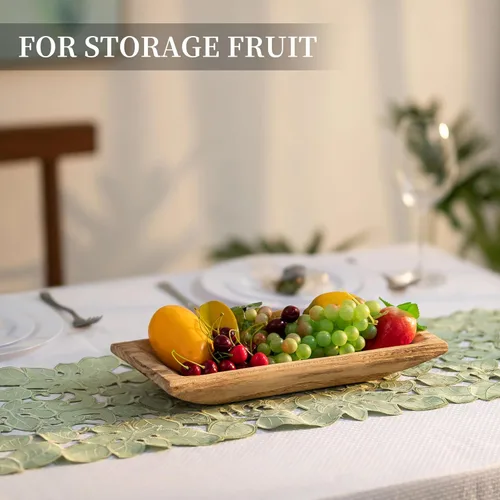 Vista 2 de Hanobe Cuenco decorativo de madera para masa: centro de mesa de madera largo, decoración de mesa con portavelas natural, bandeja decorativa rústica