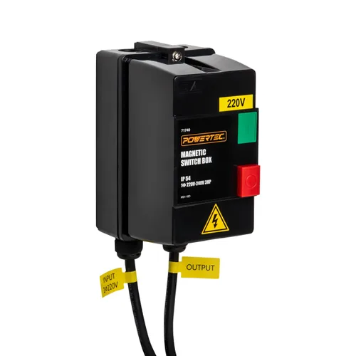 Vista 2 de POWERTEC Caja de interruptor magnético monofásico de 230 V, 21-25 amperios, botón de encendido/apagado, certificado UL, incluye motor de 3 cables